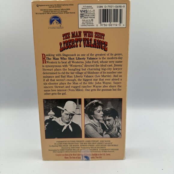 The Man Who Shot Liberty Valance VHS 1990 James Stewart John Wayne Western - Picture 2 of 3